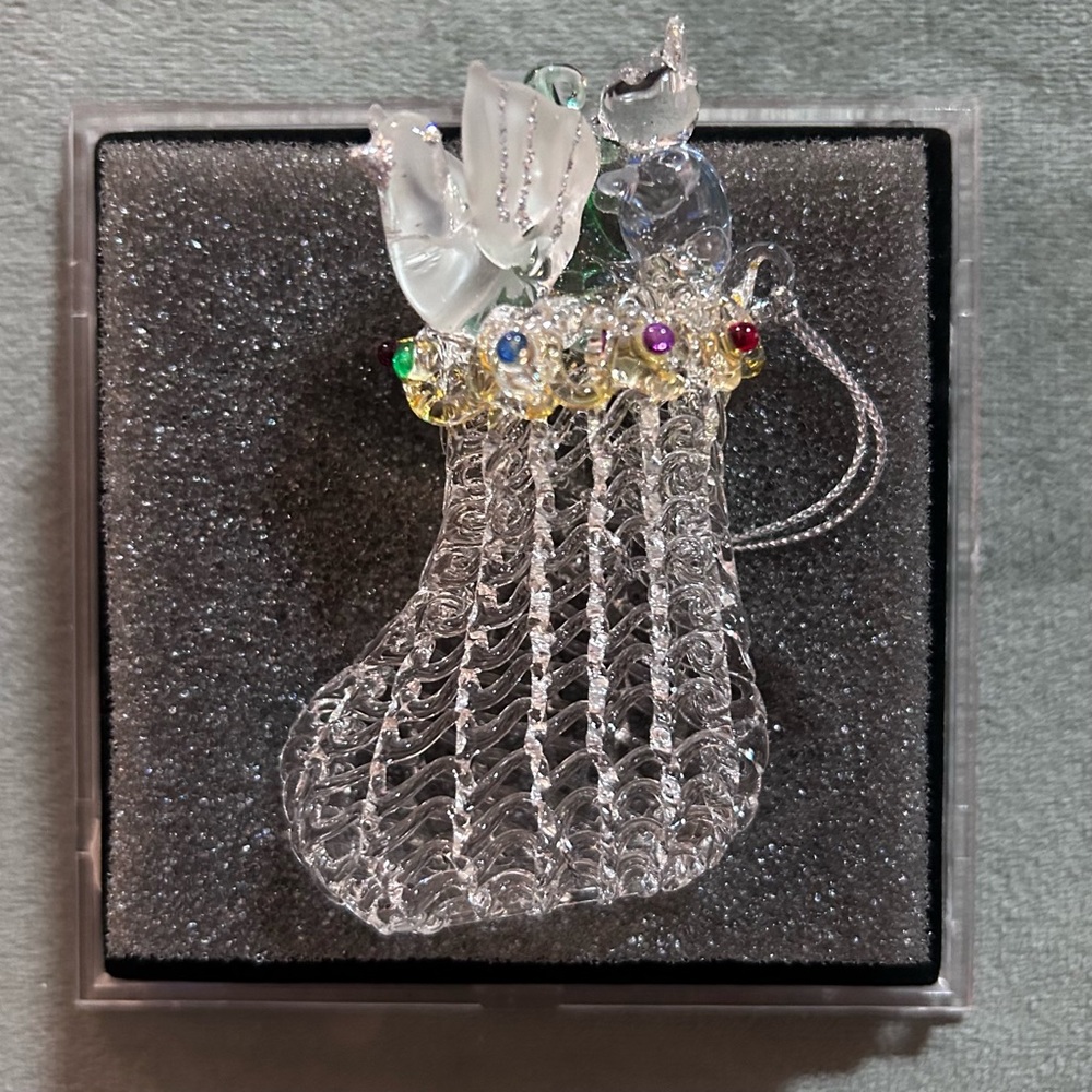 Vintage spun glass Christmas ornament - 3” STOCKING